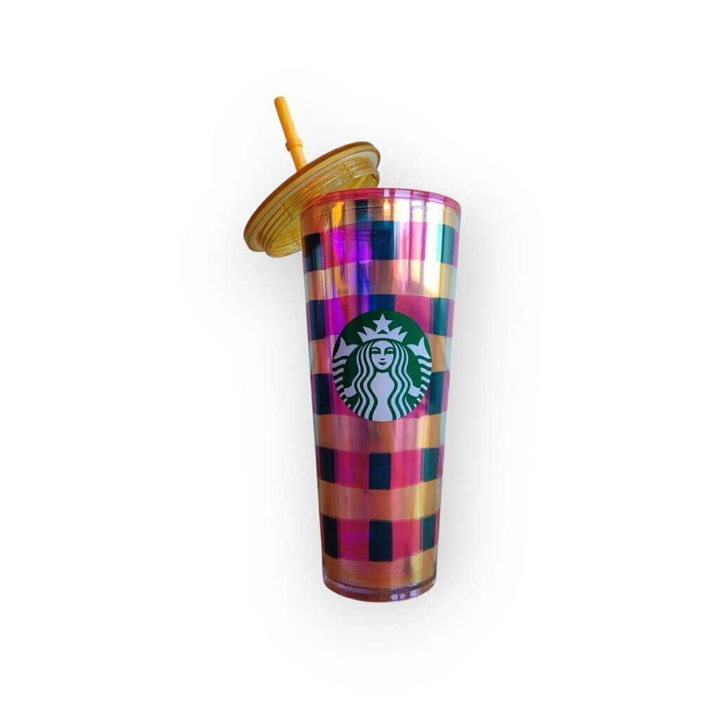 Starbucks 24oz Cold Cup 🌸 Pink💖Green💚Orange🍊Peach💛 Rare Checkered NWT